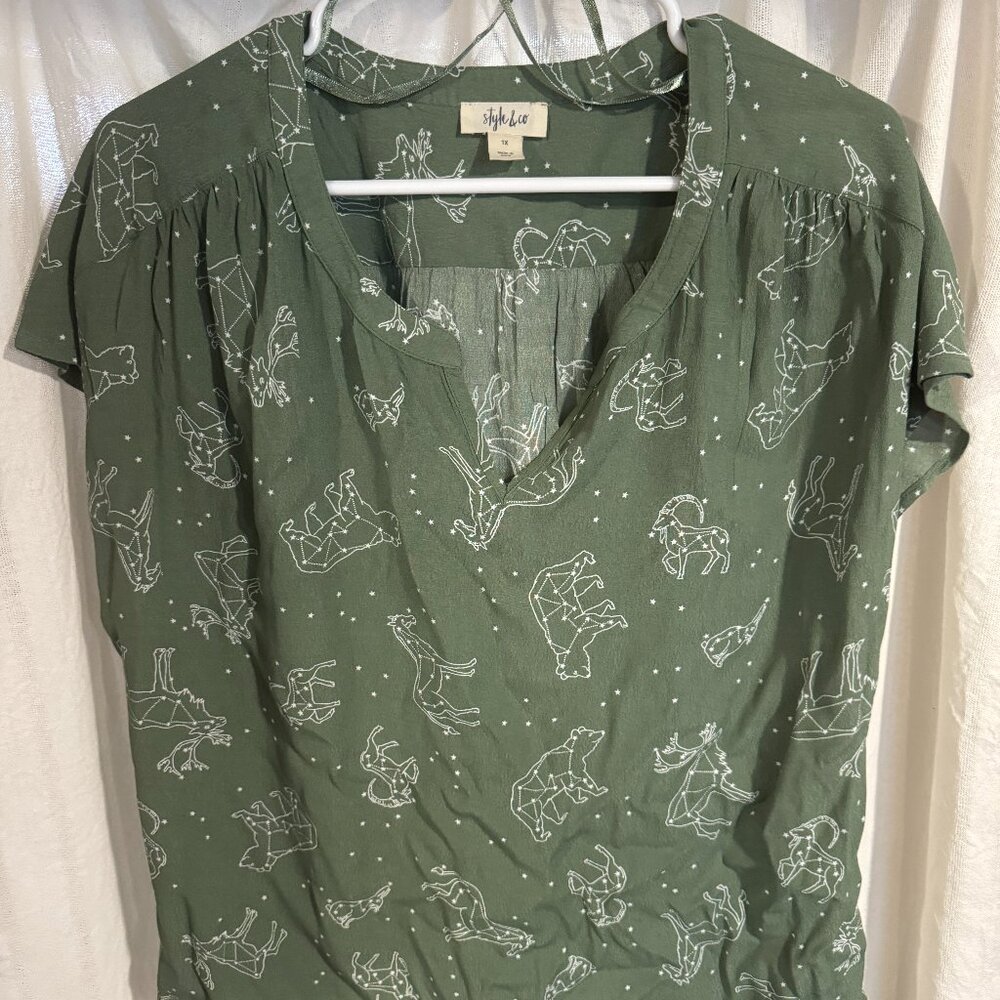 Style & Co | Women's Green Astrology Blouse | 1X